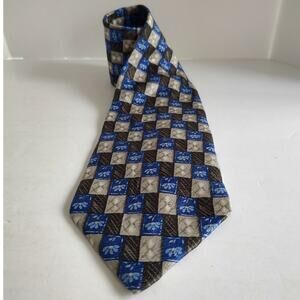Barrington Black Grey Blue Floral Check 56" Silk Tie